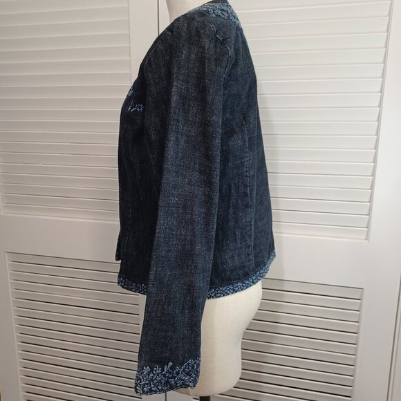Chicos Denim Jacket Embroidered Blue Jean Open Front Womens Medium - Picture 7 of 12